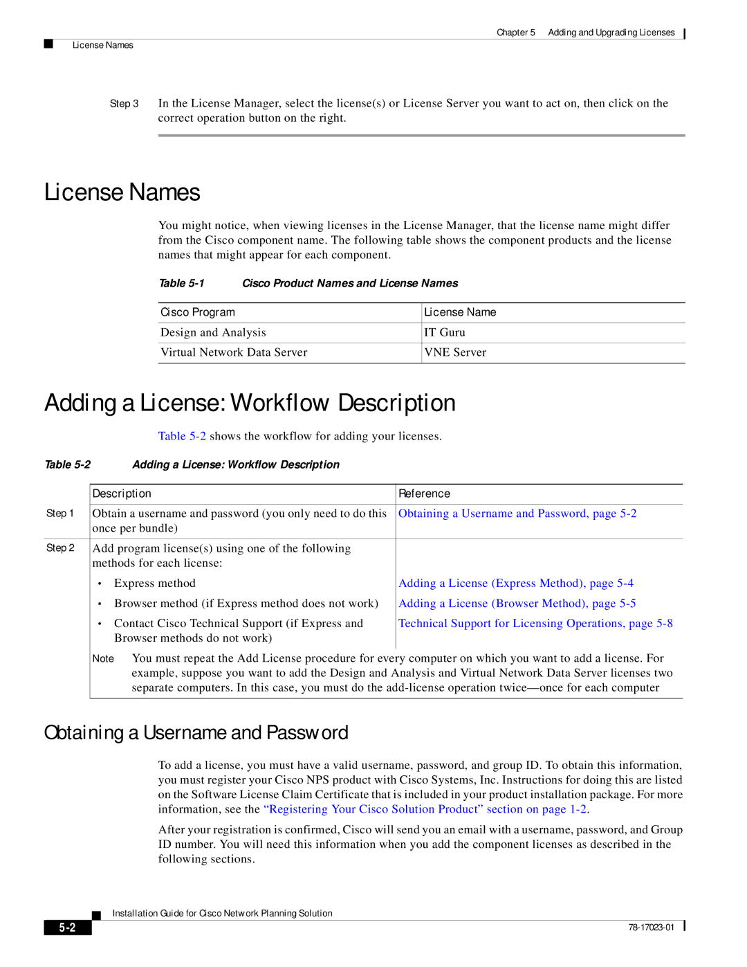 Cisco Systems 78-17023-01 manual License Names, Adding a License Workflow Description, Obtaining a Username and Password 