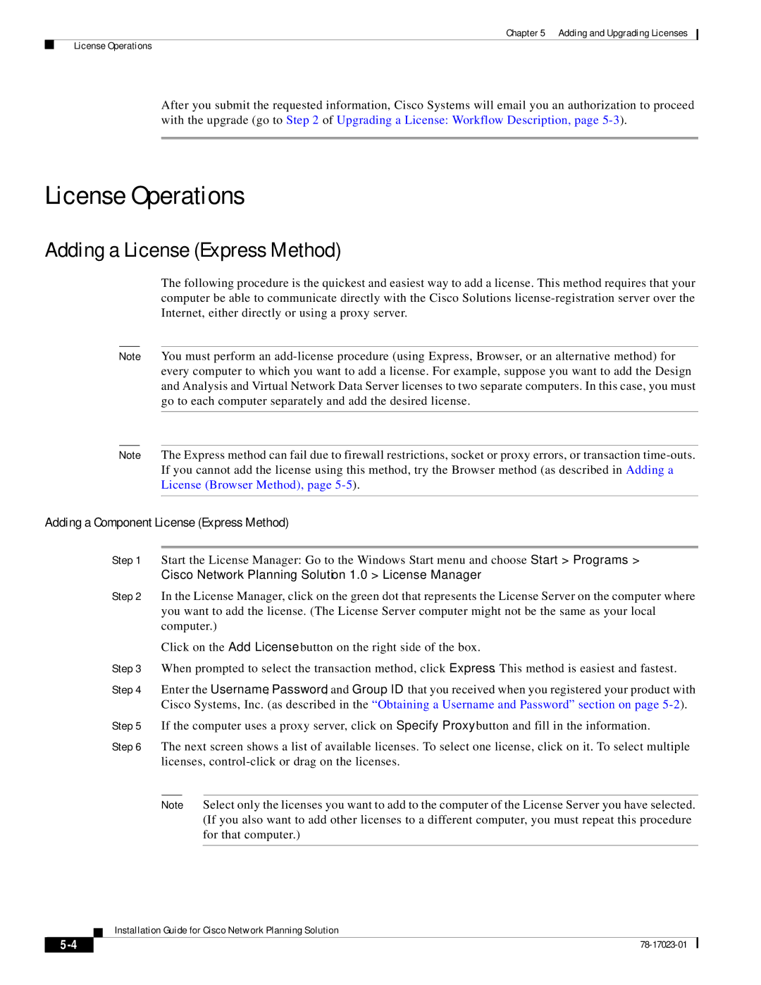 Cisco Systems 78-17023-01 License Operations, Adding a License Express Method, Adding a Component License Express Method 