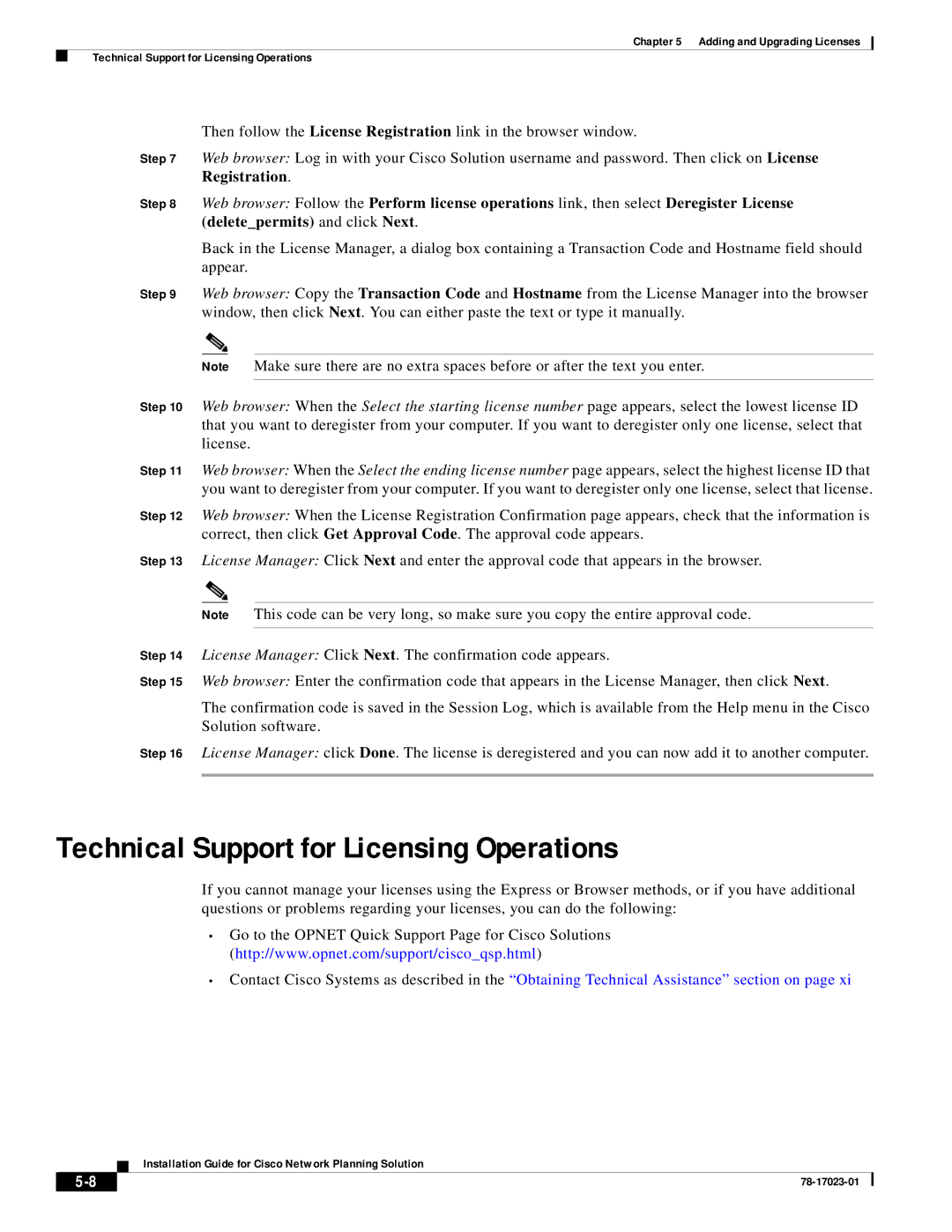 Cisco Systems 78-17023-01 manual Technical Support for Licensing Operations 