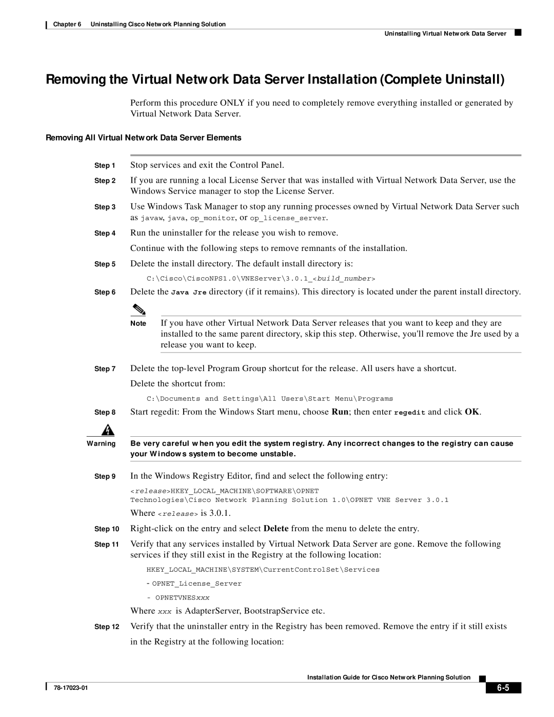 Cisco Systems 78-17023-01 manual Removing All Virtual Network Data Server Elements 