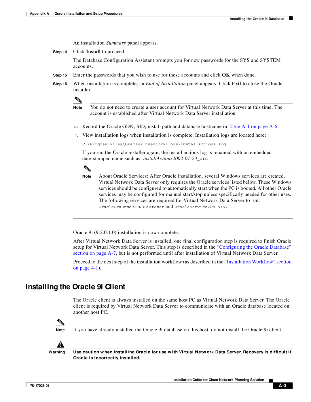 Cisco Systems 78-17023-01 manual Installing the Oracle 9i Client 