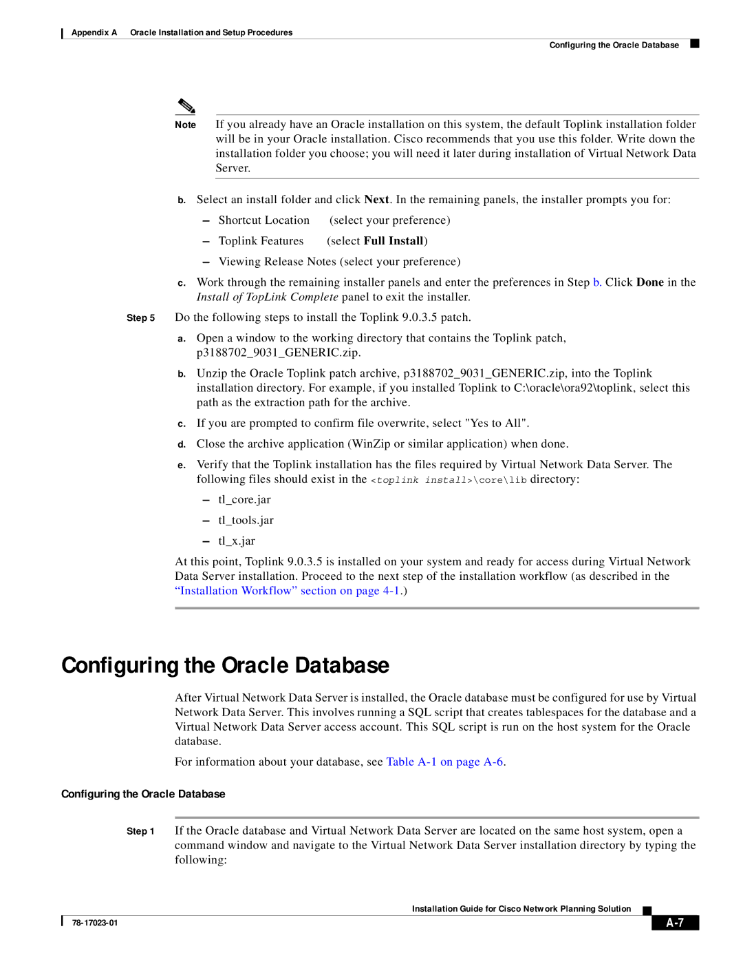 Cisco Systems 78-17023-01 manual Configuring the Oracle Database 