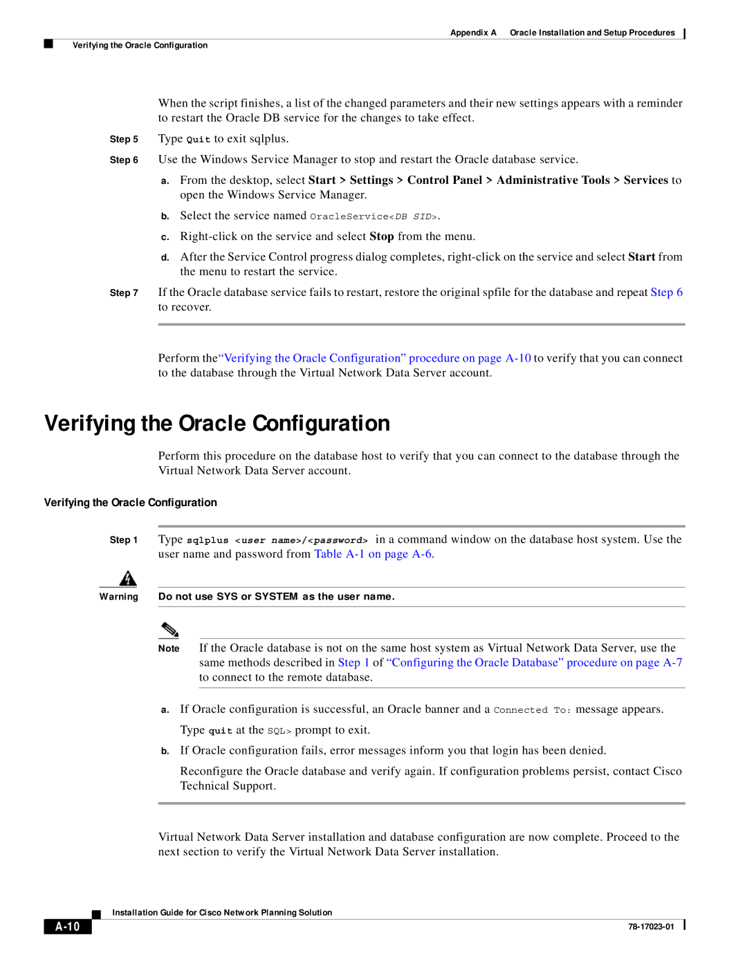 Cisco Systems 78-17023-01 manual Verifying the Oracle Configuration 