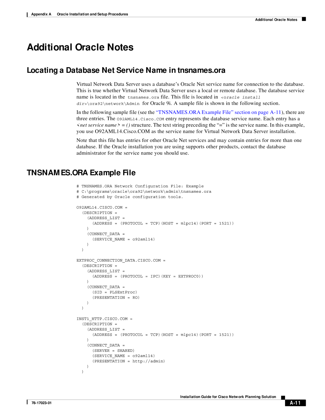 Cisco Systems 78-17023-01 manual Additional Oracle Notes, Locating a Database Net Service Name in tnsnames.ora 