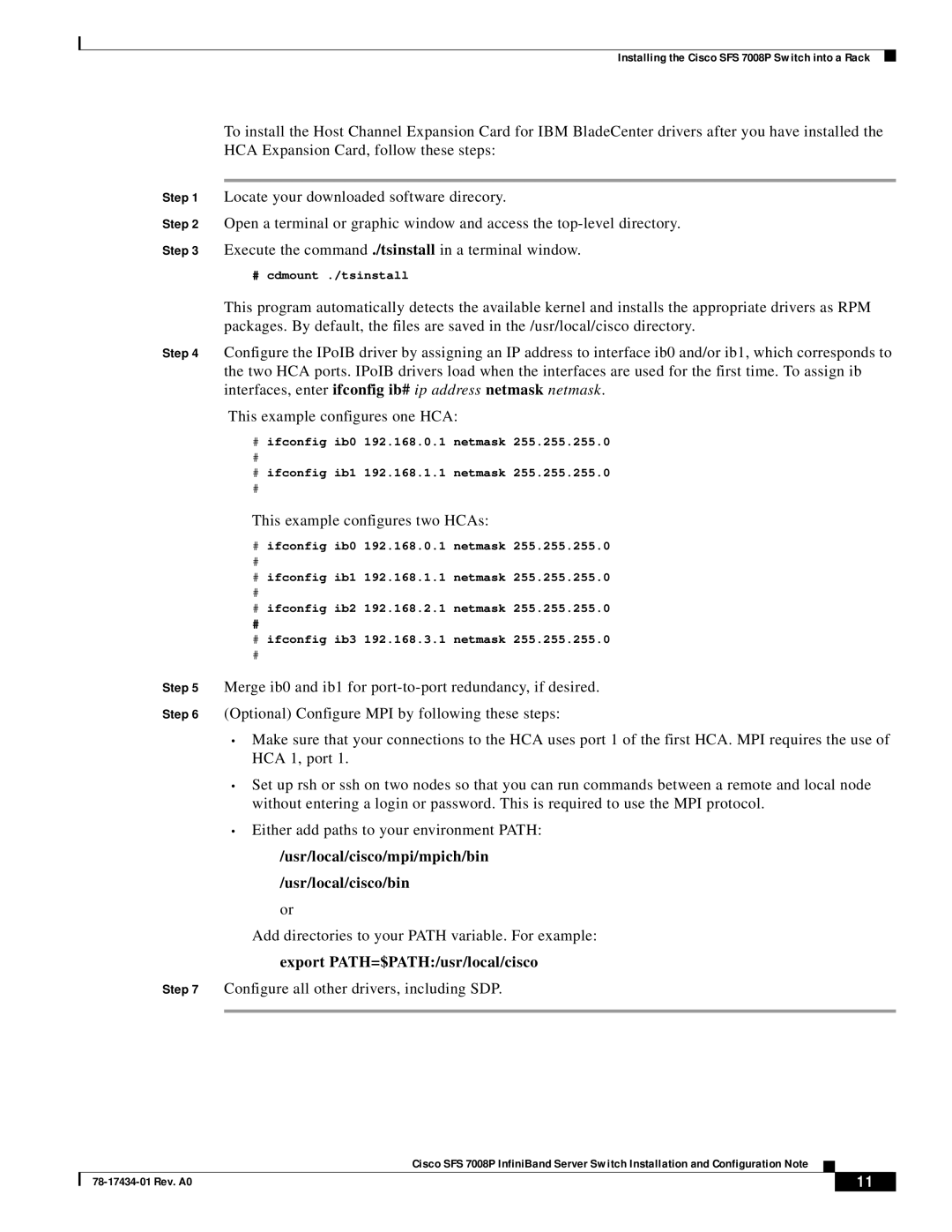 Cisco Systems Cisco SFS 7008P InfiniBand Server Switch manual Usr/local/cisco/mpi/mpich/bin Usr/local/cisco/bin 