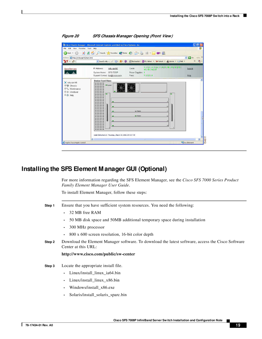 Cisco Systems Cisco SFS 7008P InfiniBand Server Switch manual Installing the SFS Element Manager GUI Optional 