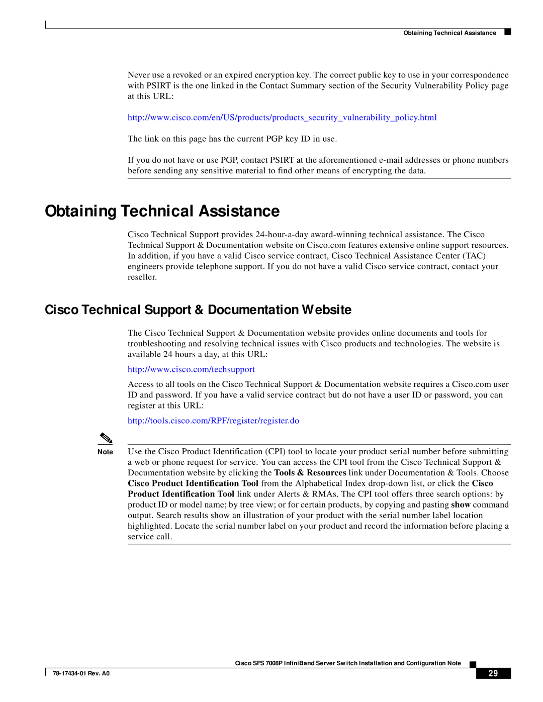 Cisco Systems Cisco SFS 7008P InfiniBand Server Switch, 78-17434-01 Rev. A0 manual Obtaining Technical Assistance 