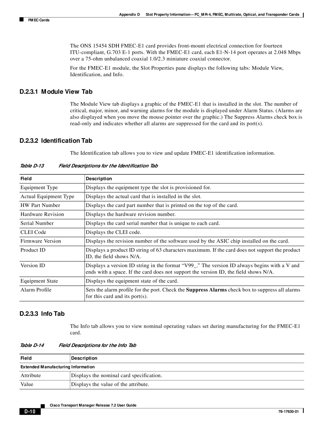 Cisco Systems 78-17630-01 appendix Table D-13 Field Descriptions for the Identiﬁcation Tab 