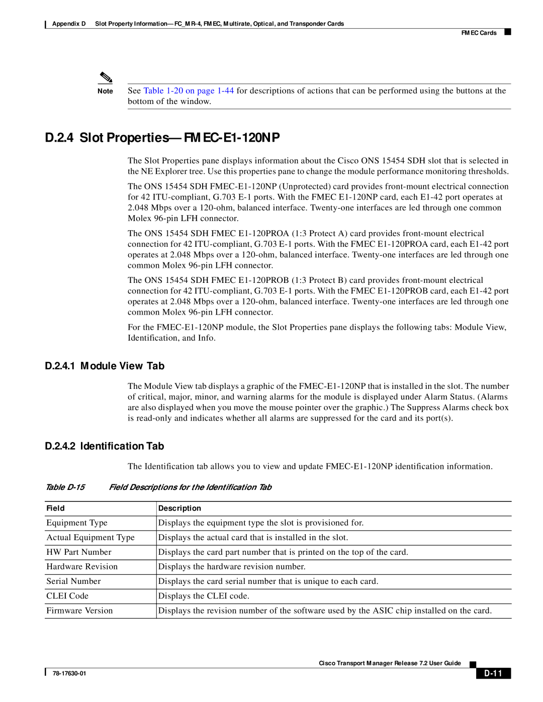 Cisco Systems 78-17630-01 appendix Slot Properties-FMEC-E1-120NP 