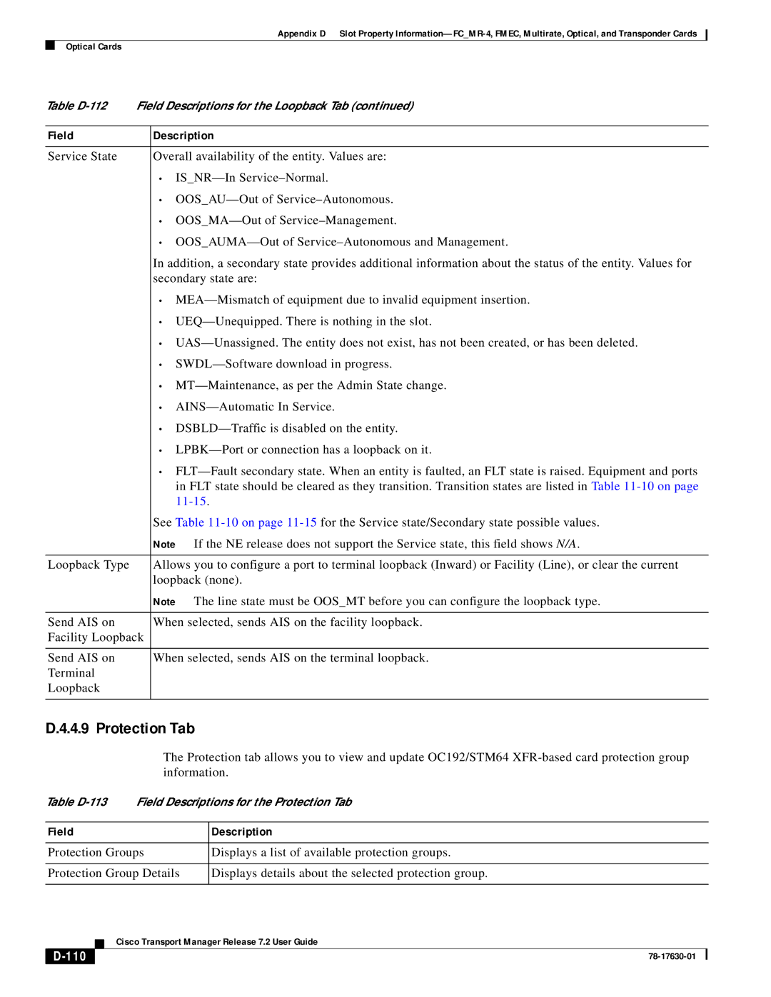 Cisco Systems 78-17630-01 appendix Protection Tab, 110 