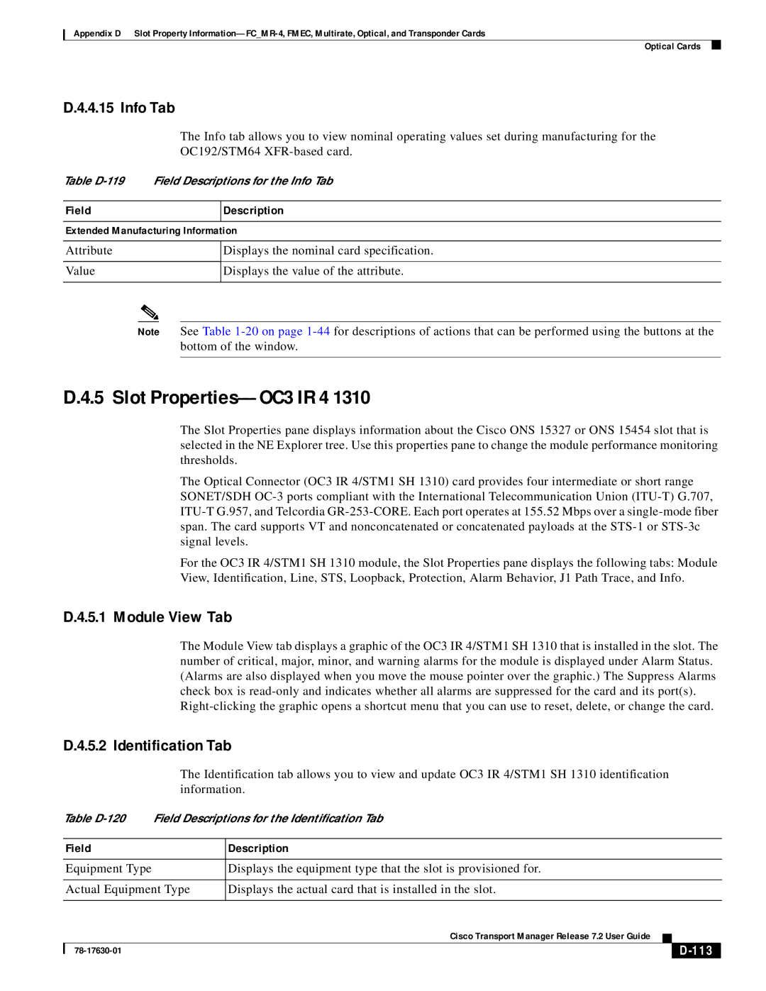 Cisco Systems 78-17630-01 appendix Slot Properties-OC3 IR 4, 113 