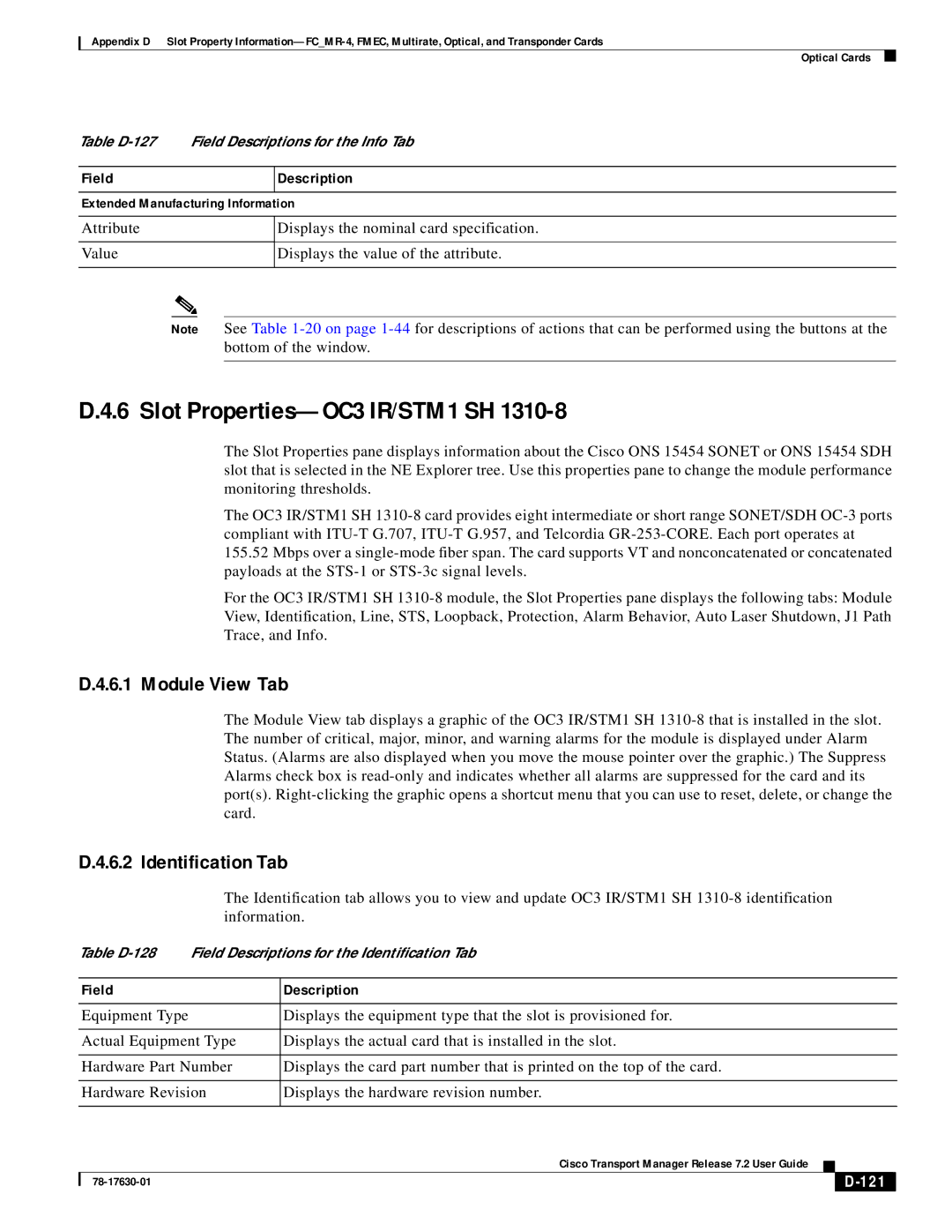Cisco Systems 78-17630-01 appendix Slot Properties-OC3 IR/STM1 SH, 121 