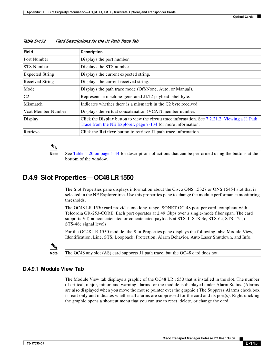 Cisco Systems 78-17630-01 appendix Slot Properties-OC48 LR, 145 