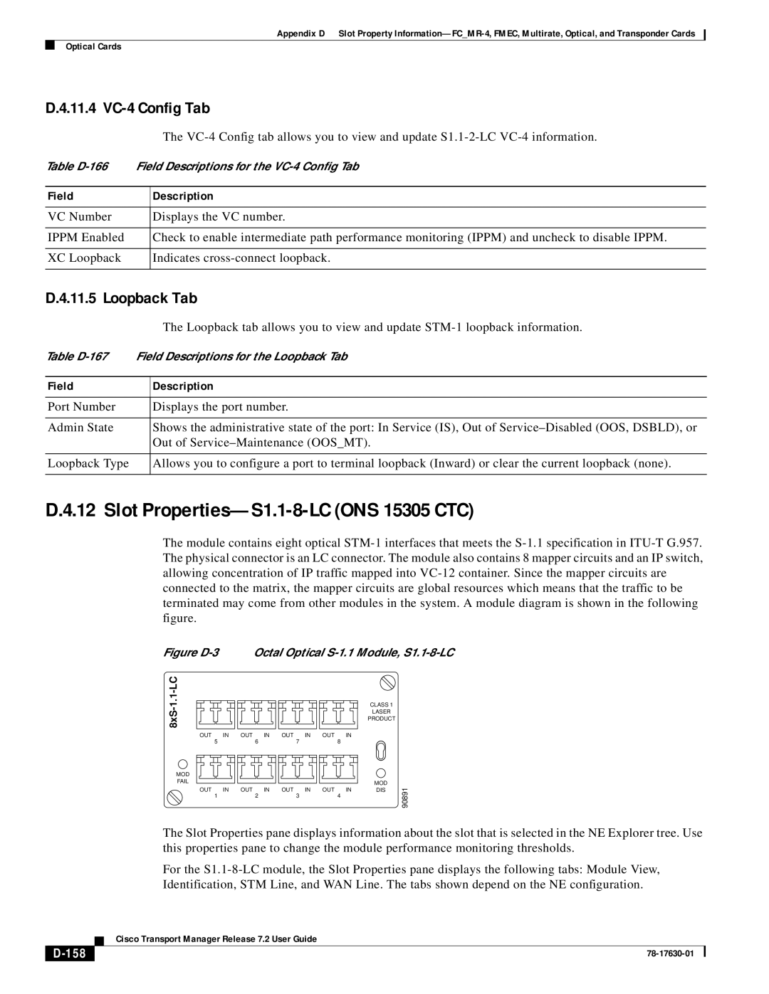 Cisco Systems 78-17630-01 appendix Slot Properties-S1.1-8-LC ONS 15305 CTC, 11.4 VC-4 Config Tab, 158 