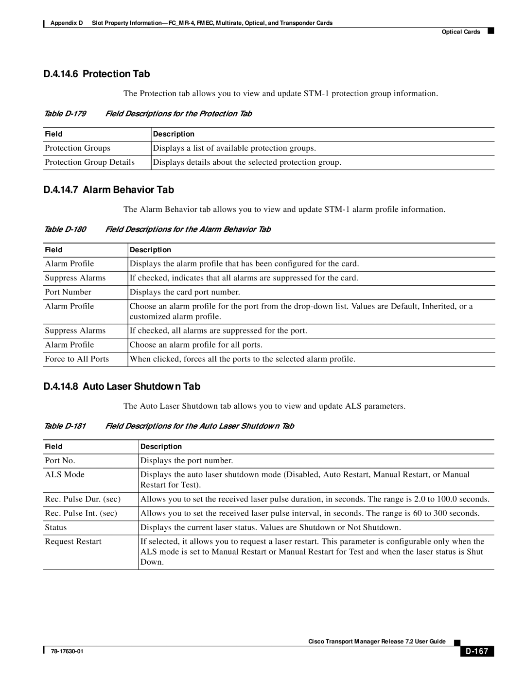 Cisco Systems 78-17630-01 appendix Protection Tab, 167 