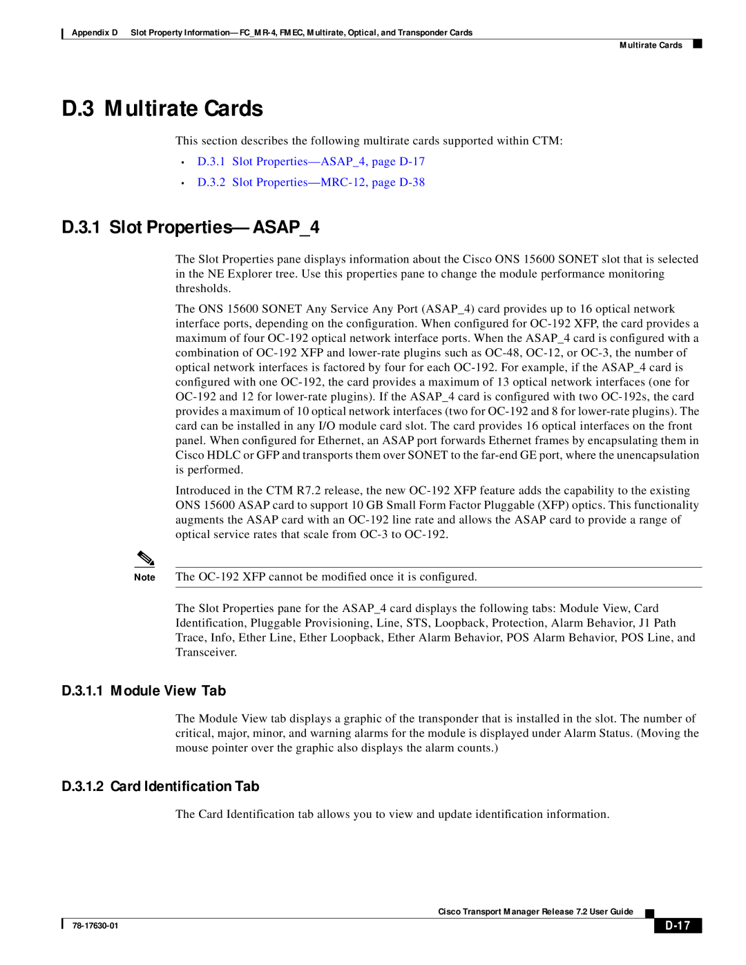 Cisco Systems 78-17630-01 appendix Slot Properties-ASAP4, Card Identification Tab 