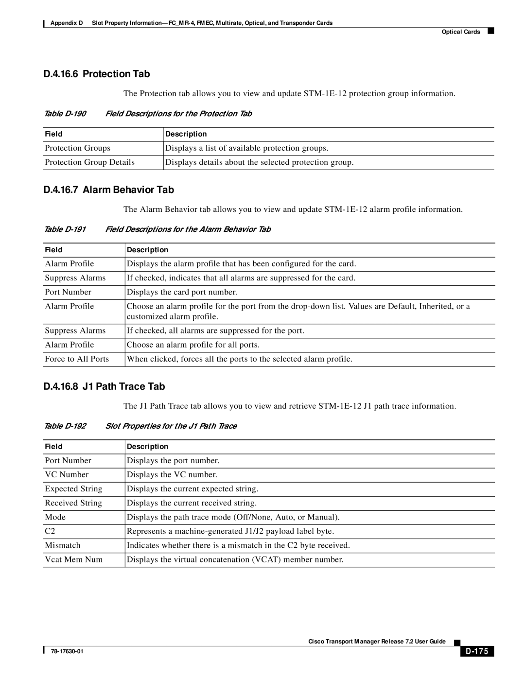 Cisco Systems 78-17630-01 appendix 16.8 J1 Path Trace Tab, 175 