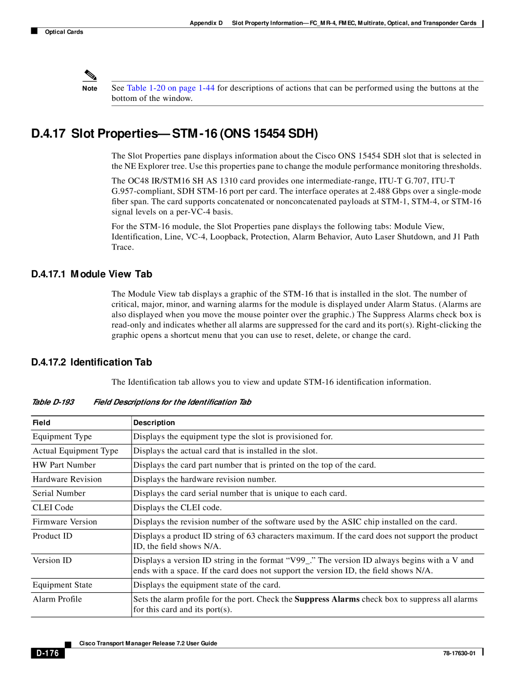 Cisco Systems 78-17630-01 appendix Slot Properties-STM-16 ONS 15454 SDH 