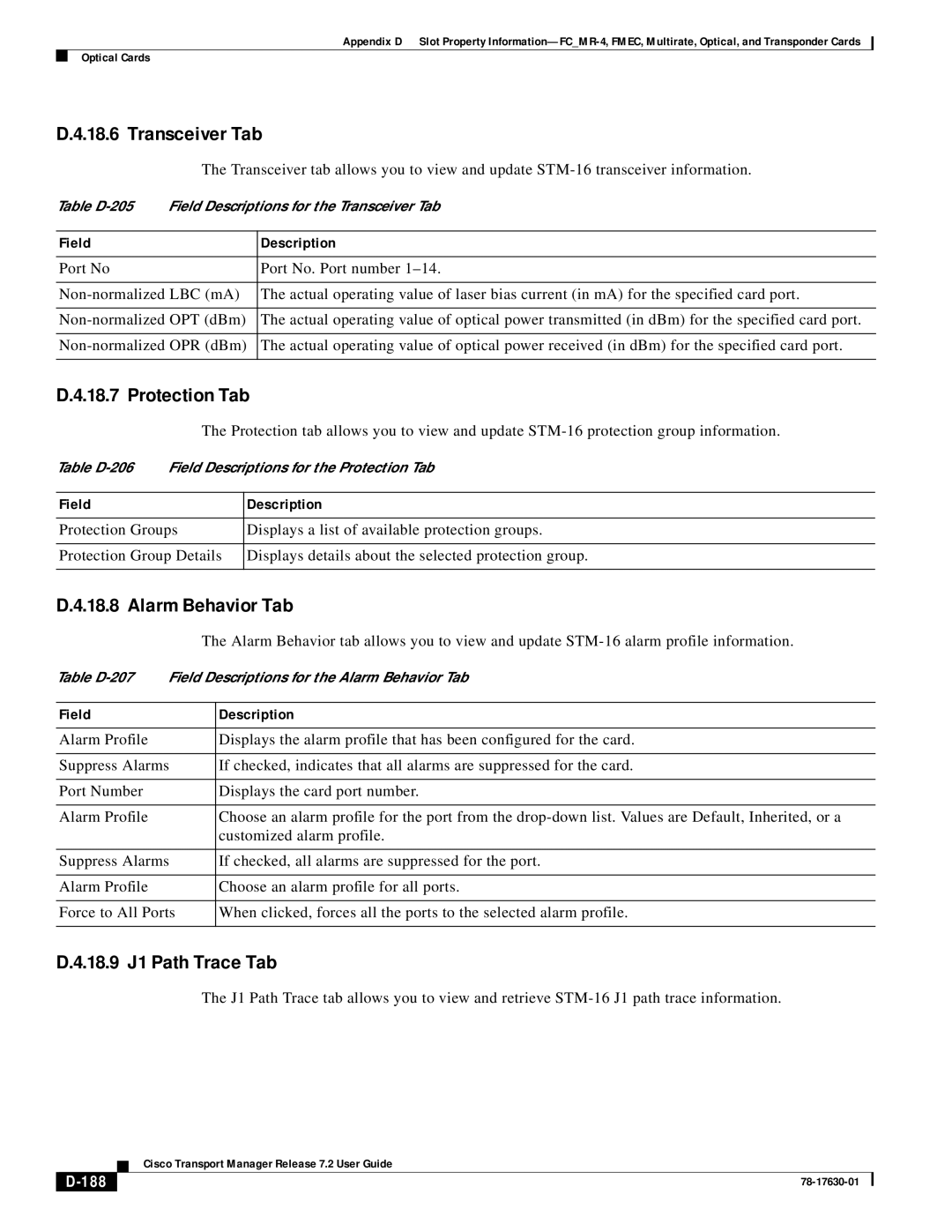 Cisco Systems 78-17630-01 appendix 18.9 J1 Path Trace Tab, 188 