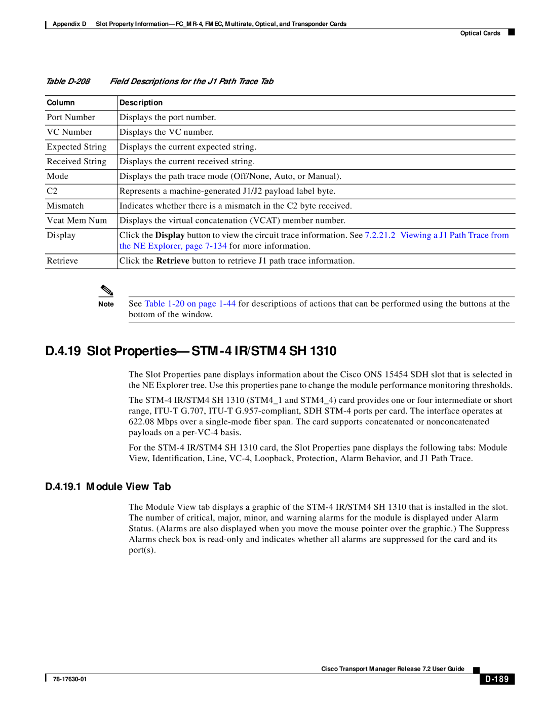 Cisco Systems 78-17630-01 appendix Slot Properties-STM-4 IR/STM4 SH, 189 