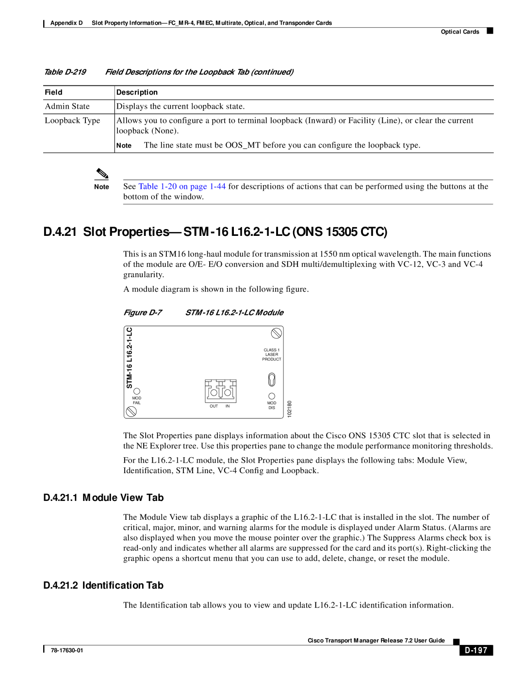 Cisco Systems 78-17630-01 appendix Slot Properties-STM-16 L16.2-1-LC ONS 15305 CTC, 197 