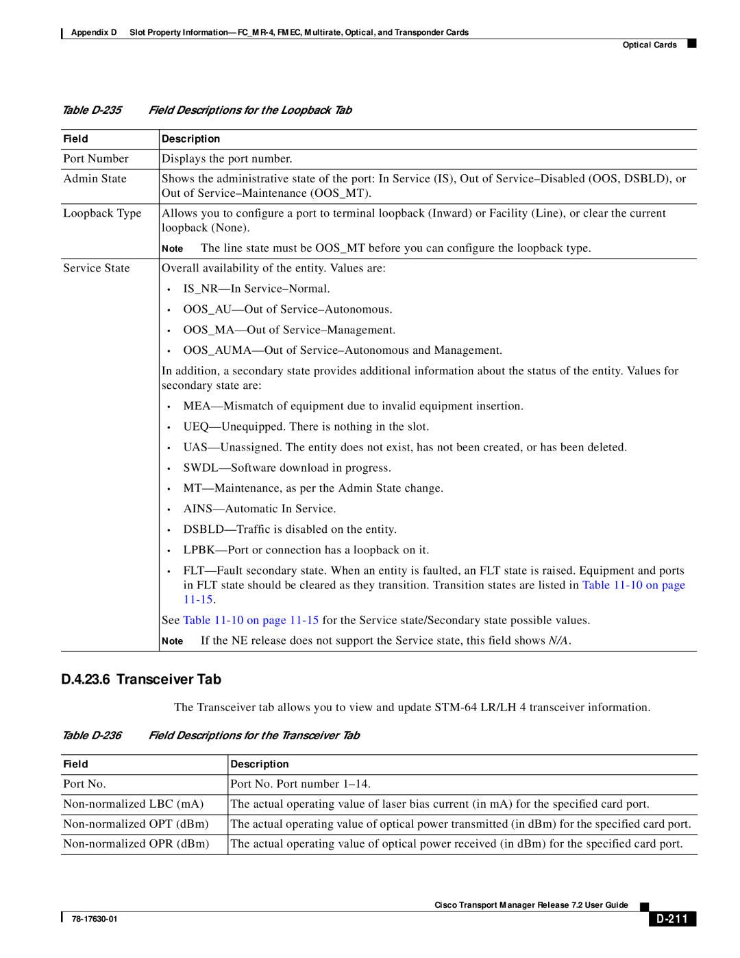 Cisco Systems 78-17630-01 appendix Transceiver Tab, 211 