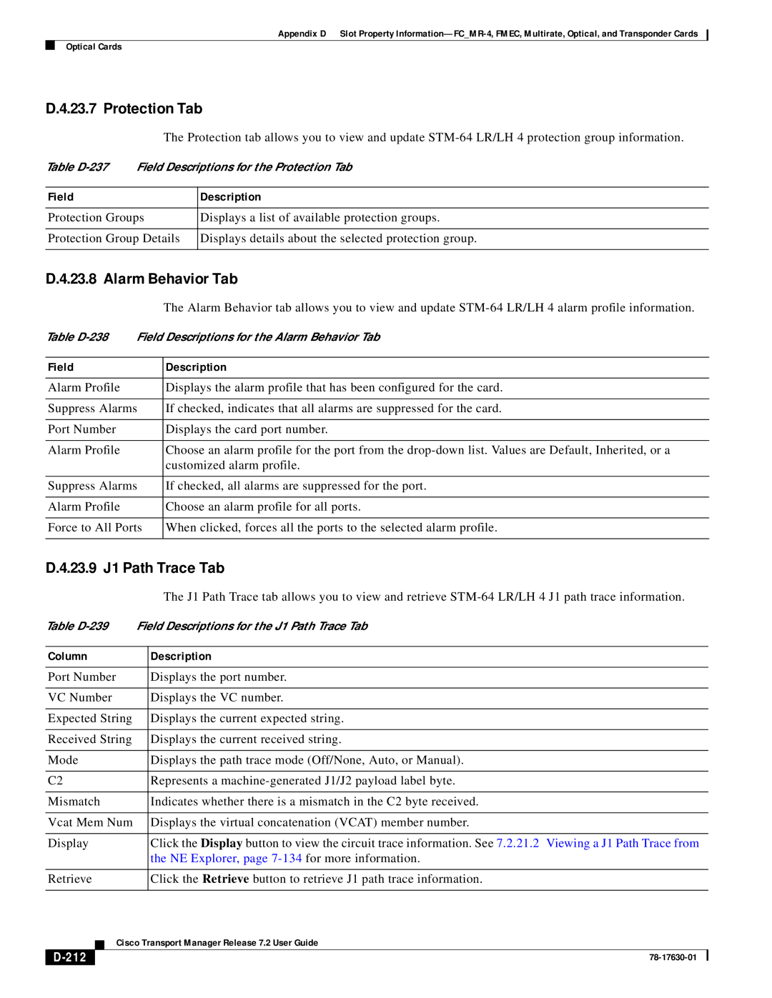 Cisco Systems 78-17630-01 appendix 23.9 J1 Path Trace Tab, 212 