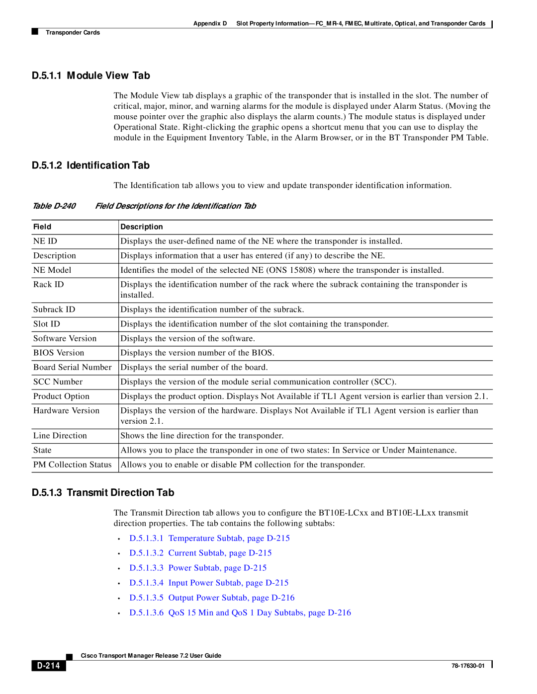 Cisco Systems 78-17630-01 appendix Transmit Direction Tab, 214 