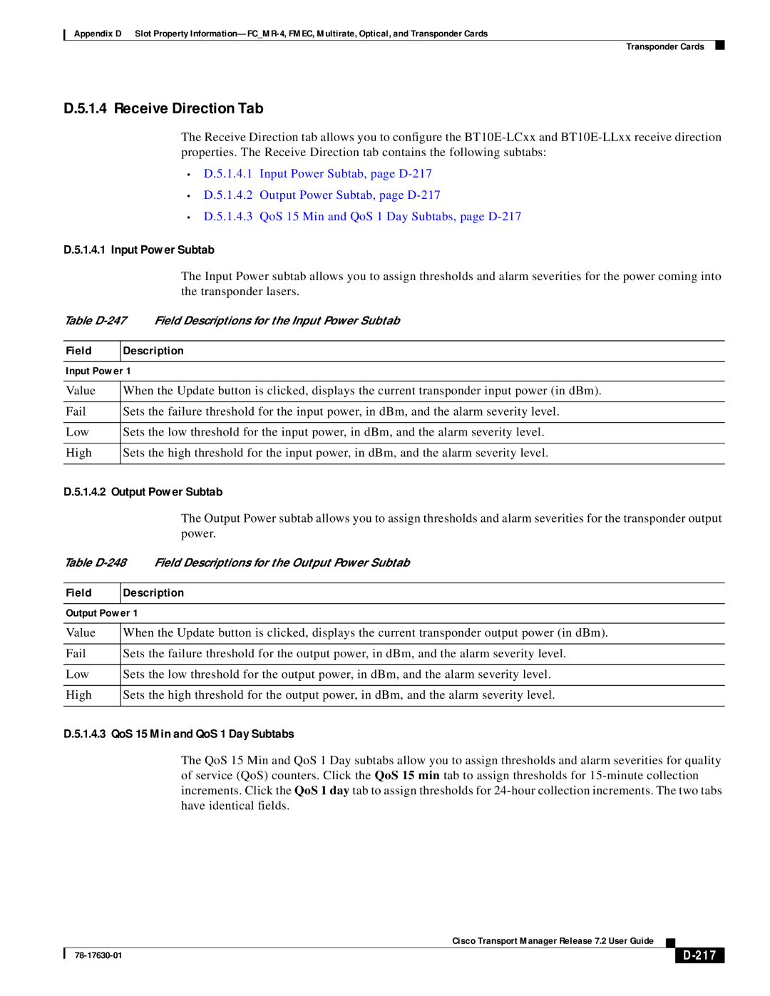 Cisco Systems 78-17630-01 appendix Receive Direction Tab, 217 