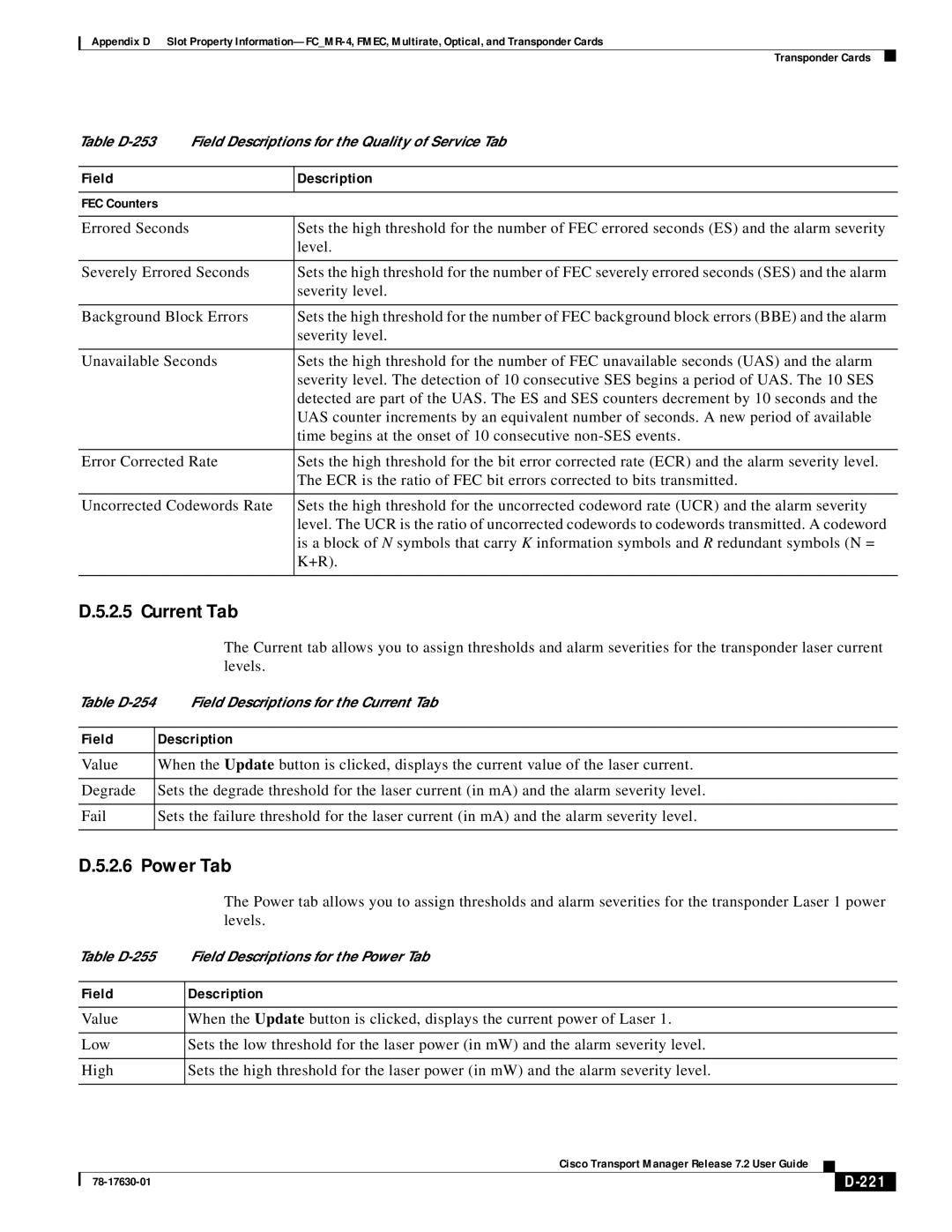 Cisco Systems 78-17630-01 appendix Current Tab, Power Tab, 221 