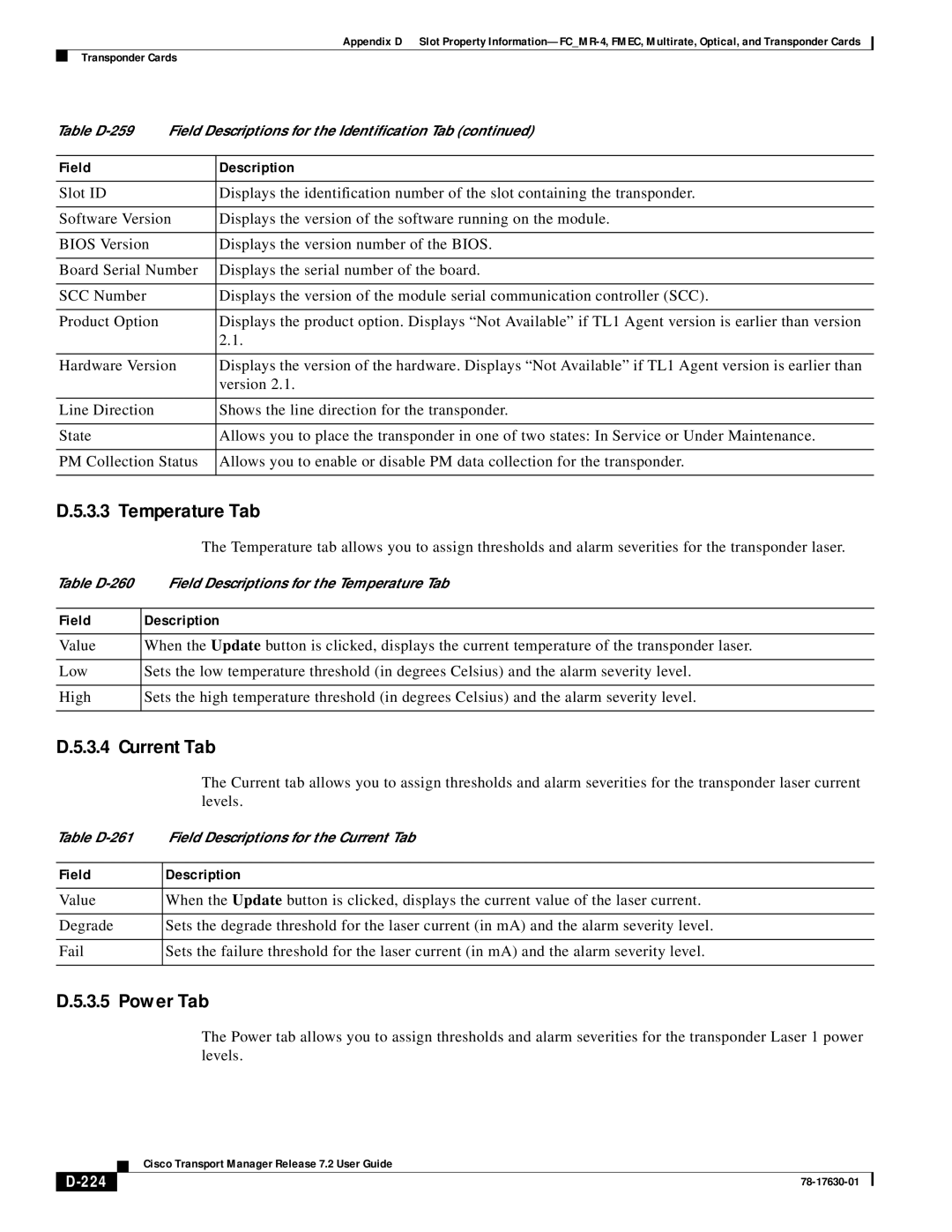 Cisco Systems 78-17630-01 appendix Temperature Tab, 224 