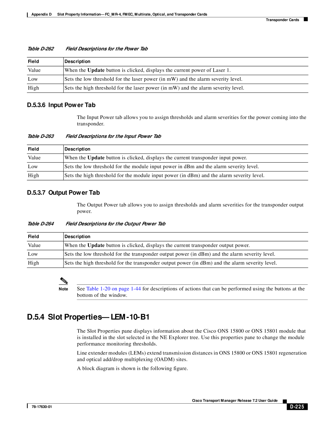 Cisco Systems 78-17630-01 appendix Slot Properties-LEM-10-B1, 225 