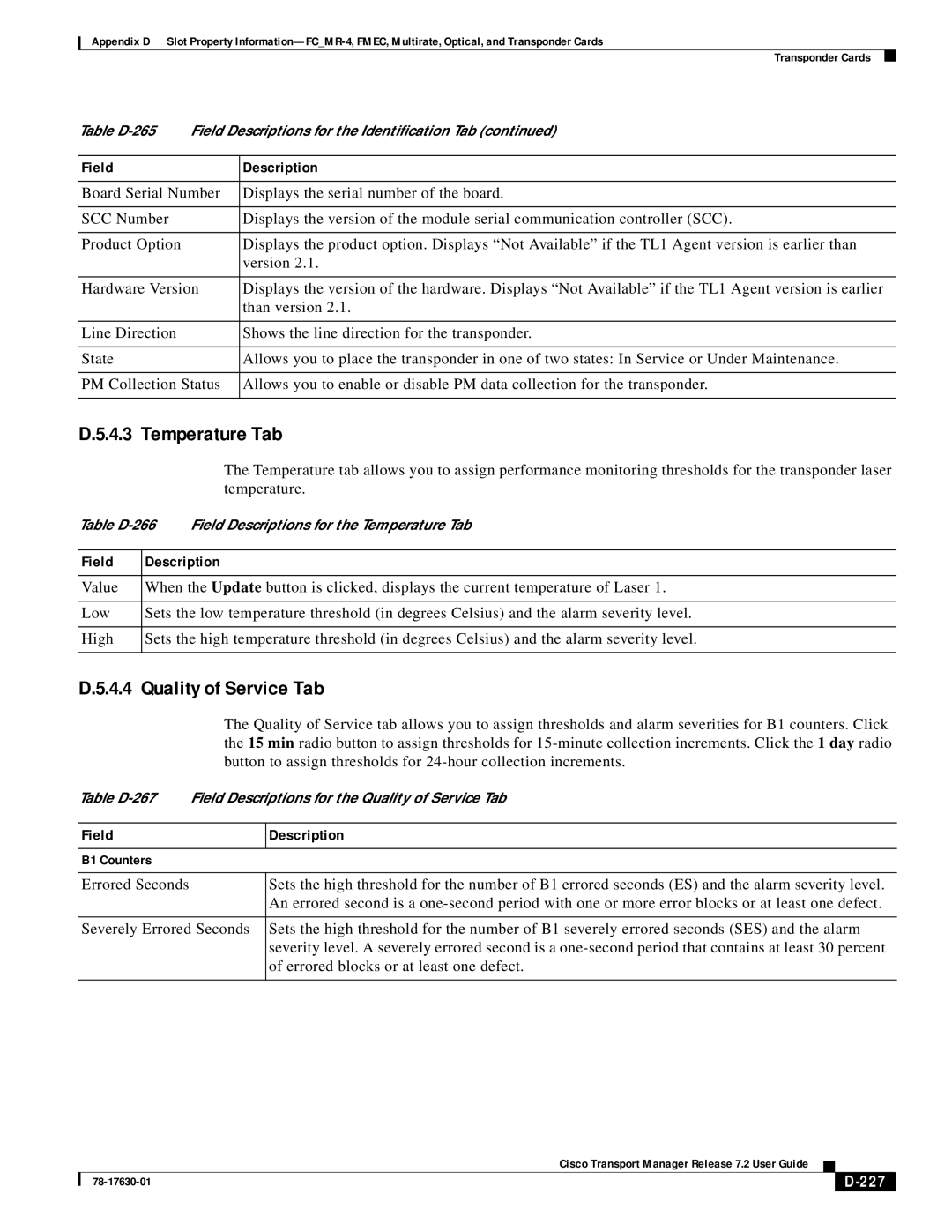 Cisco Systems 78-17630-01 appendix Temperature Tab, 227 