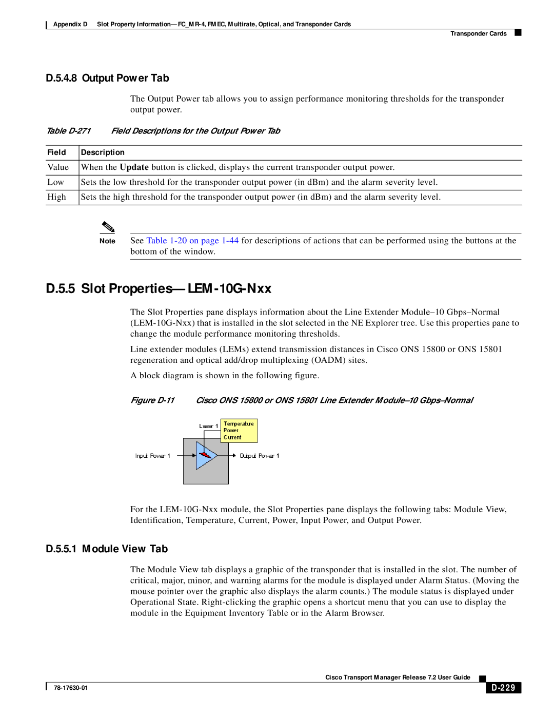 Cisco Systems 78-17630-01 appendix Slot Properties-LEM-10G-Nxx, 229 