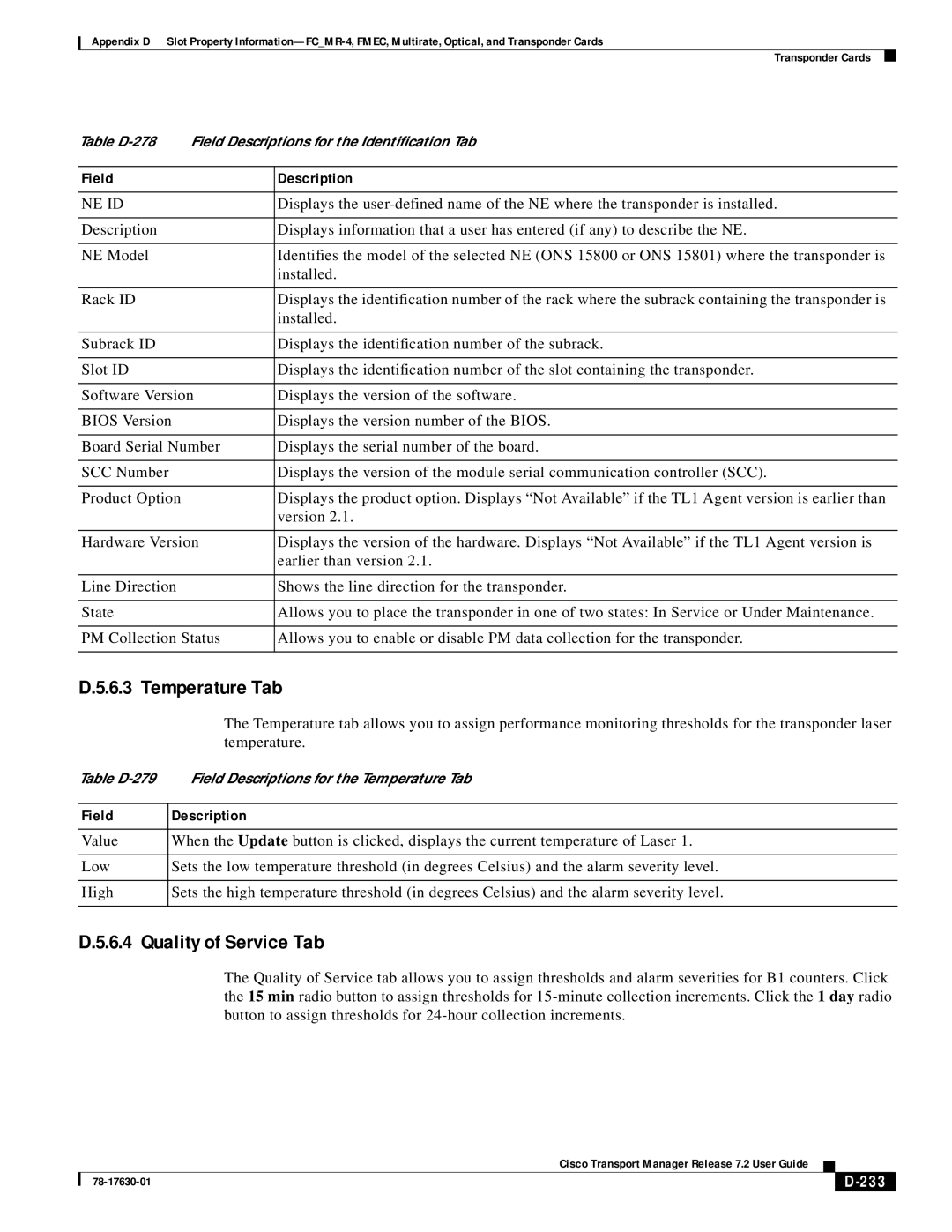 Cisco Systems 78-17630-01 appendix Temperature Tab, 233 