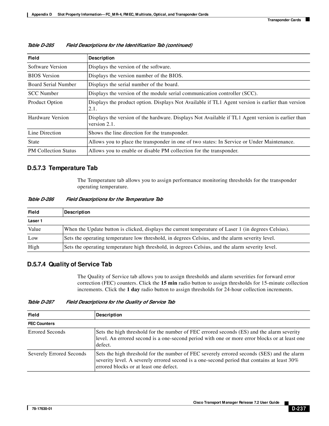 Cisco Systems 78-17630-01 appendix Temperature Tab, 237 