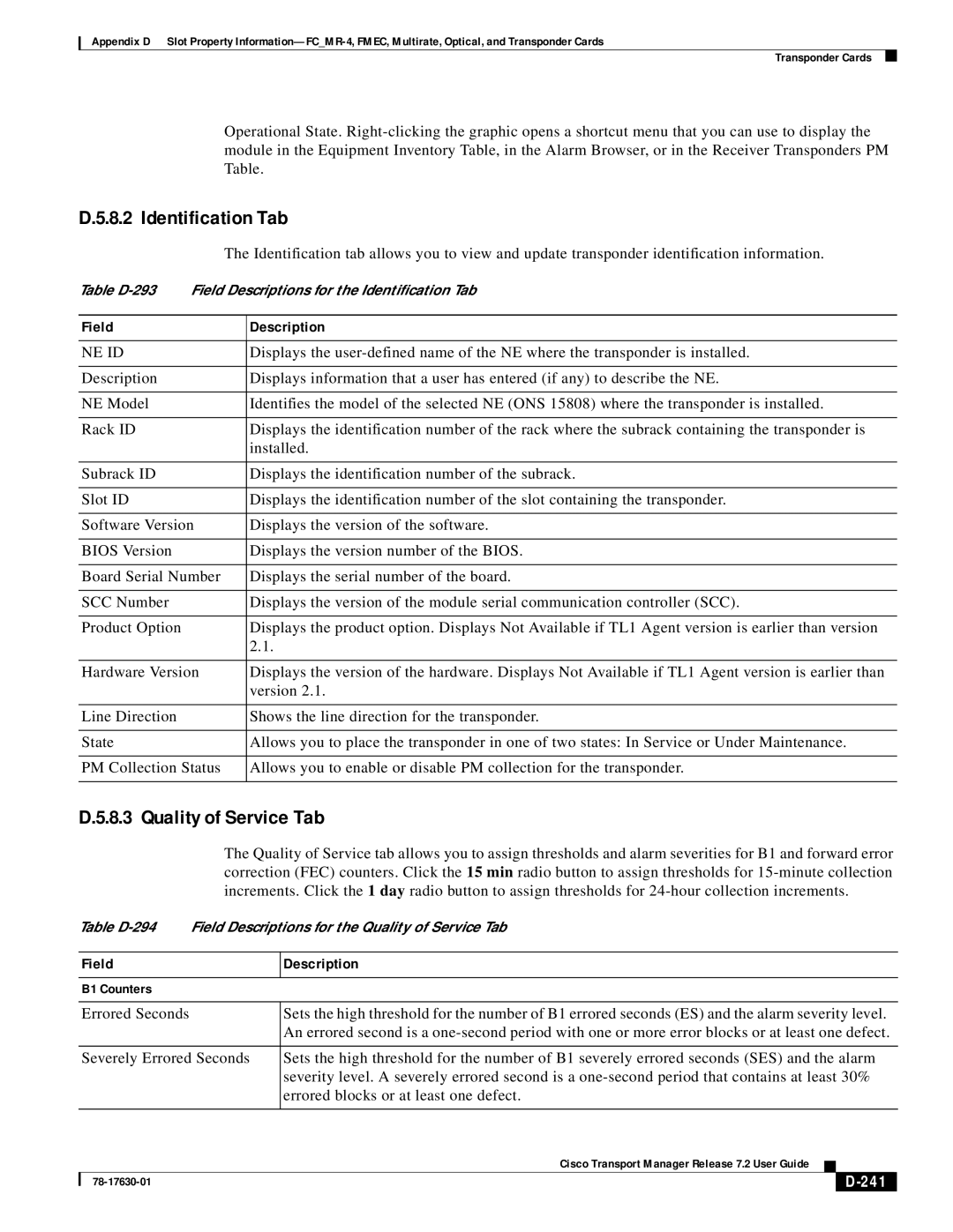 Cisco Systems 78-17630-01 appendix Identification Tab, 241 