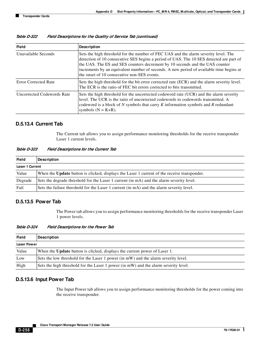 Cisco Systems 78-17630-01 appendix Current Tab, 258 