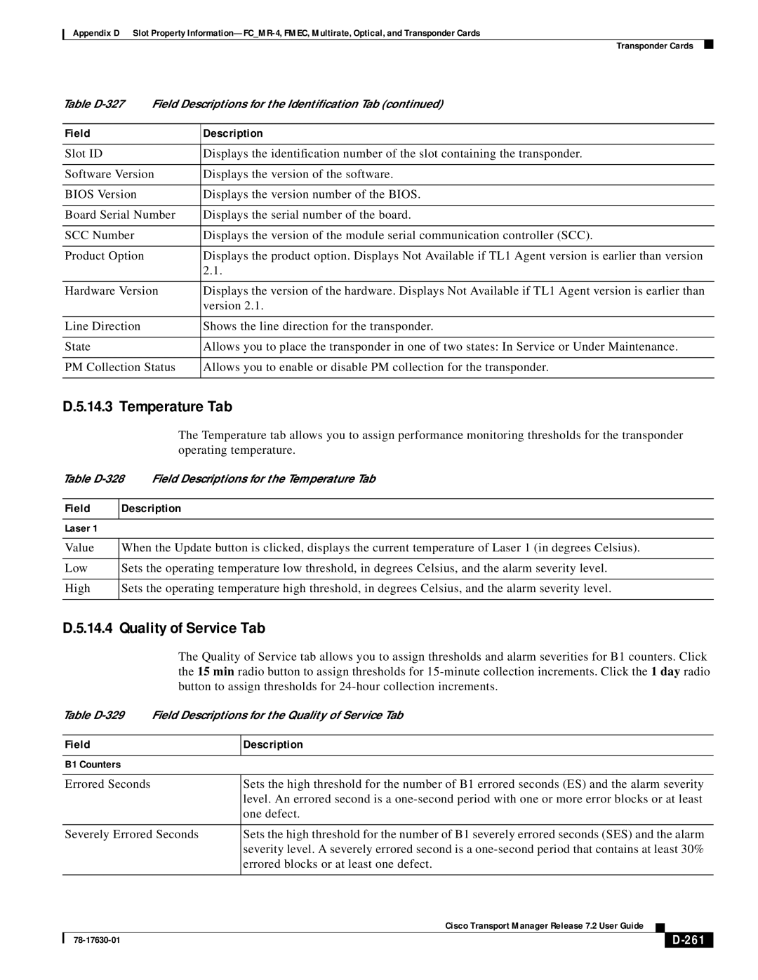 Cisco Systems 78-17630-01 appendix Temperature Tab, 261 