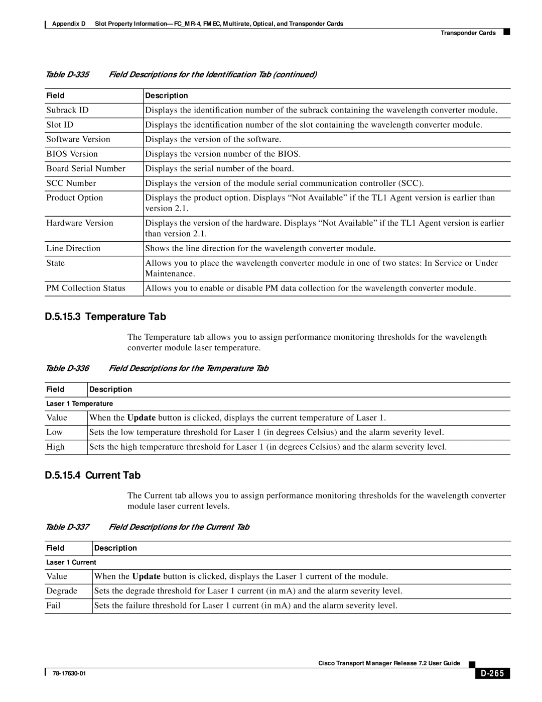 Cisco Systems 78-17630-01 appendix Temperature Tab, 265 