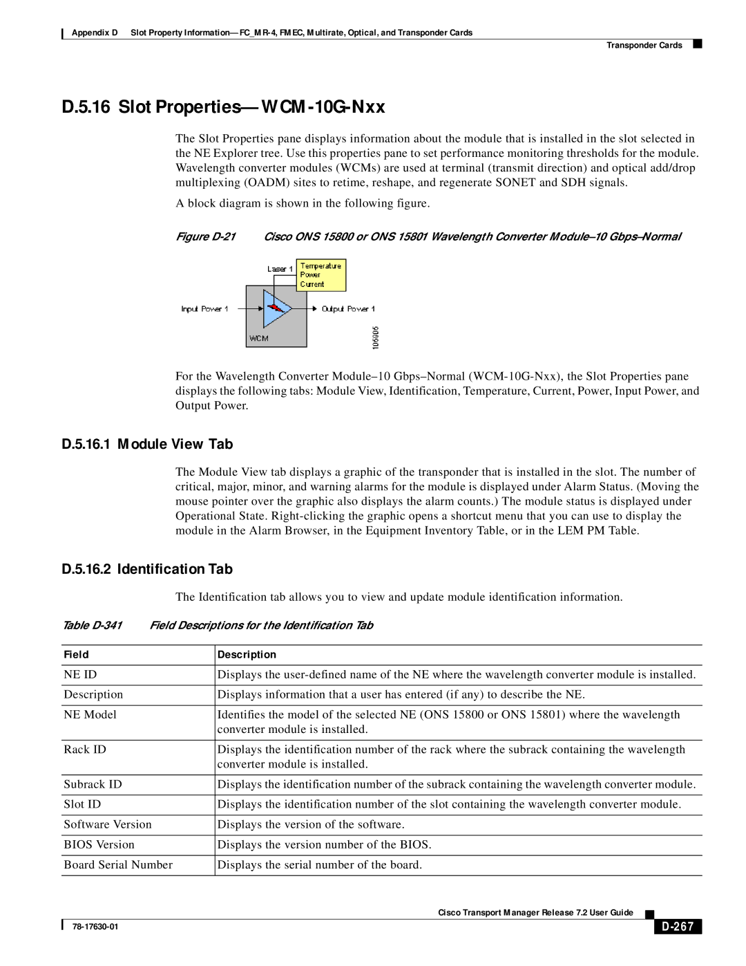 Cisco Systems 78-17630-01 appendix Slot Properties-WCM-10G-Nxx, 267 