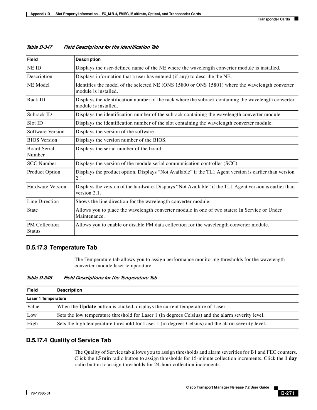 Cisco Systems 78-17630-01 appendix Temperature Tab, 271 