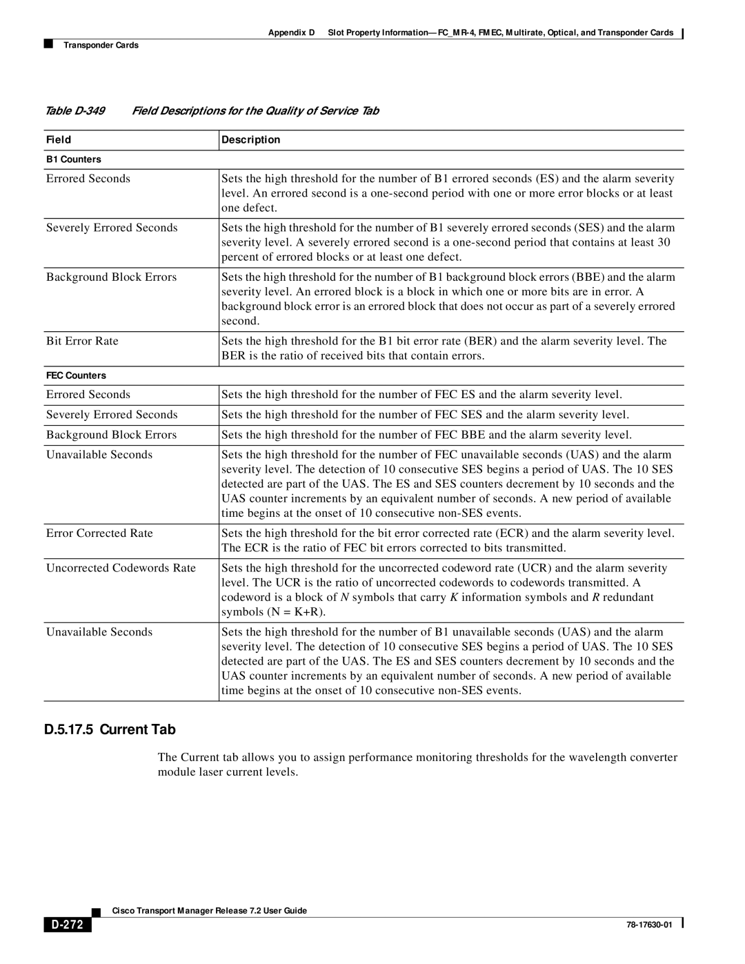 Cisco Systems 78-17630-01 appendix Current Tab, 272 