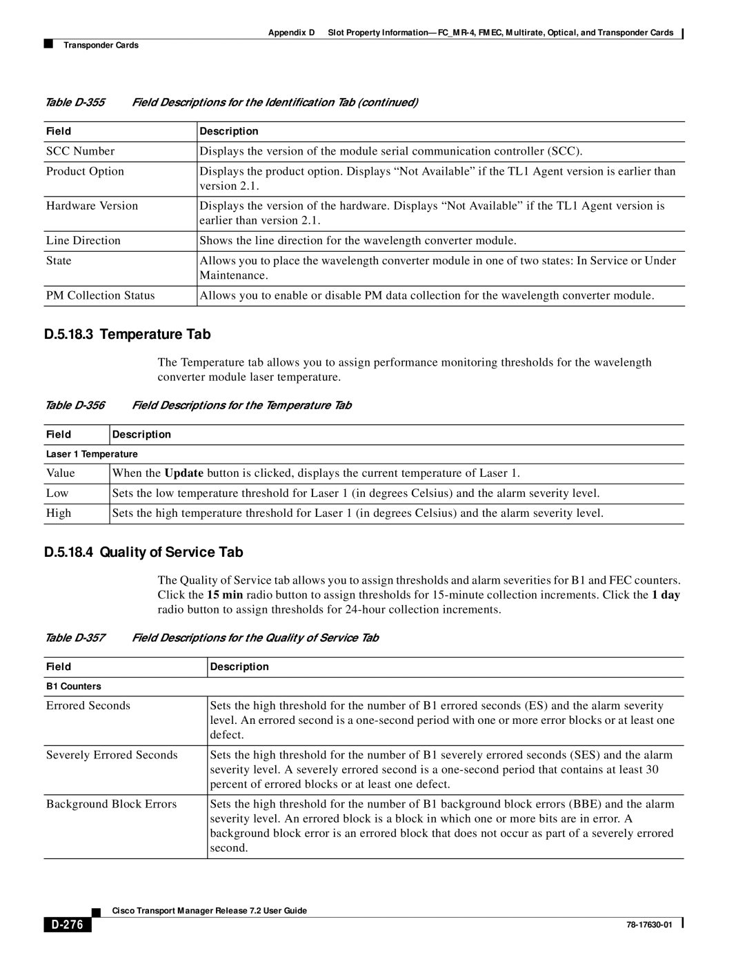 Cisco Systems 78-17630-01 appendix Temperature Tab, 276 