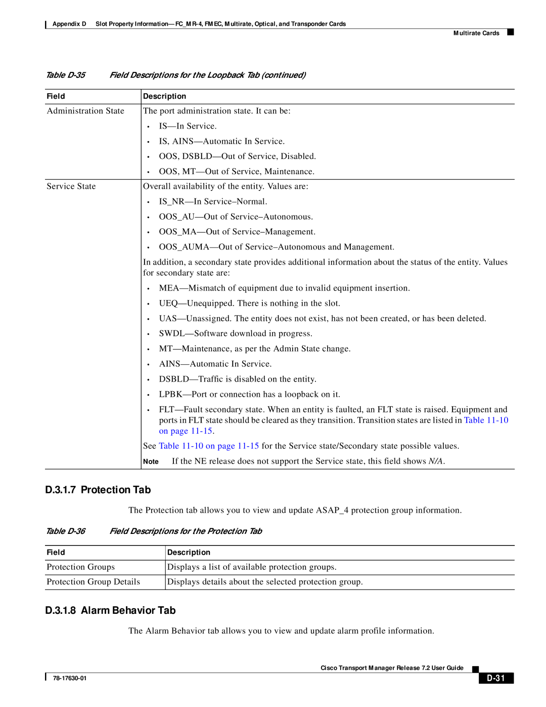 Cisco Systems 78-17630-01 appendix Protection Tab, Alarm Behavior Tab 