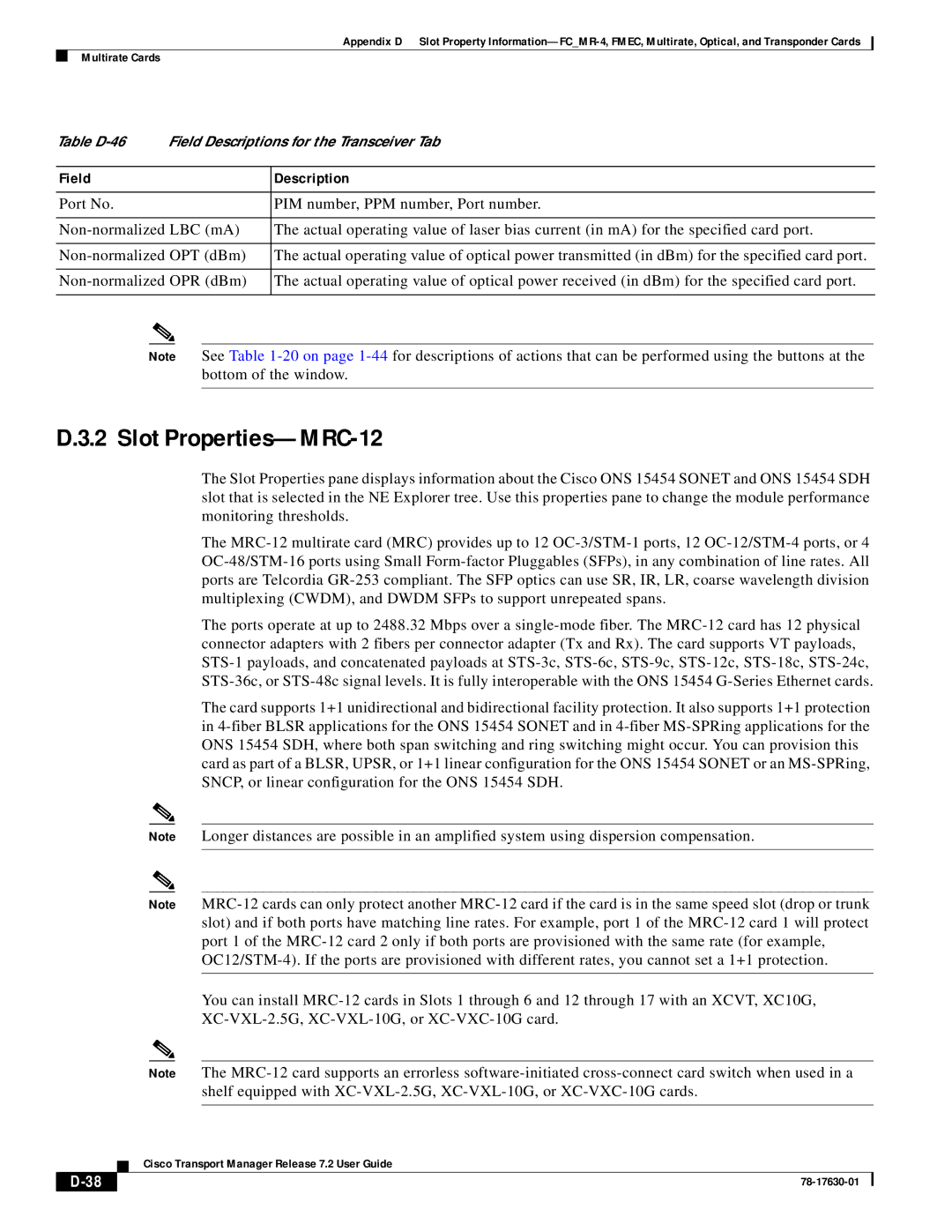 Cisco Systems 78-17630-01 appendix Slot Properties-MRC-12 