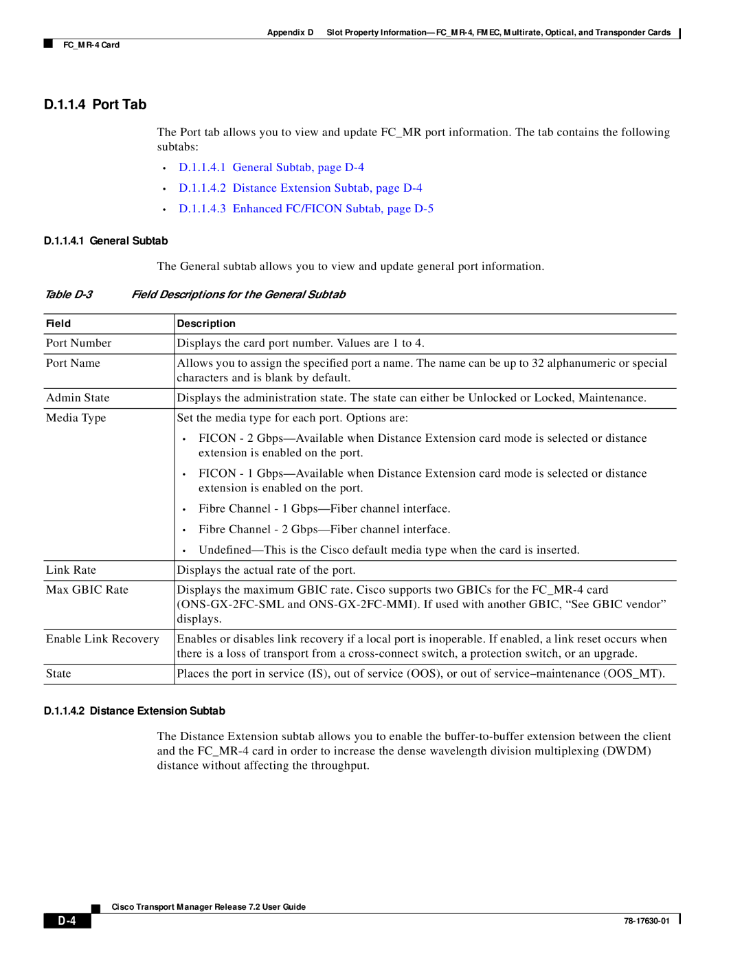 Cisco Systems 78-17630-01 appendix Port Tab, General Subtab, Distance Extension Subtab 