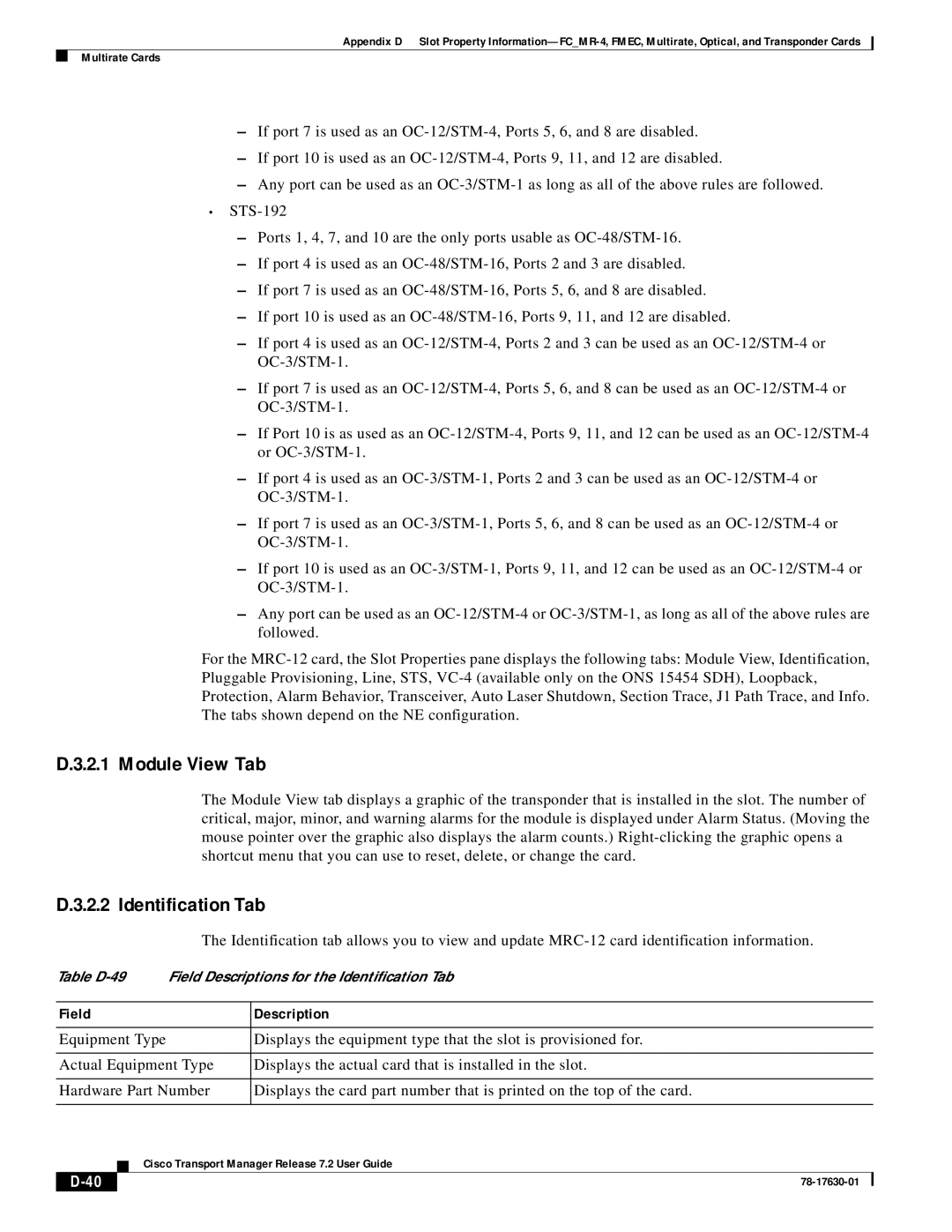 Cisco Systems 78-17630-01 appendix Table D-49 Field Descriptions for the Identiﬁcation Tab 