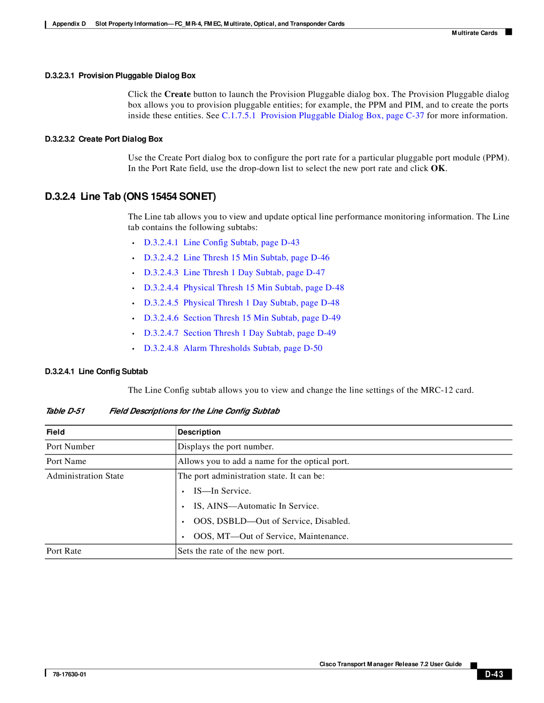 Cisco Systems 78-17630-01 appendix Line Tab ONS 15454 Sonet, Create Port Dialog Box 