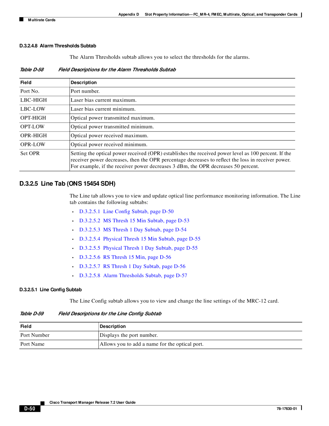 Cisco Systems 78-17630-01 appendix Line Tab ONS 15454 SDH, Alarm Thresholds Subtab 